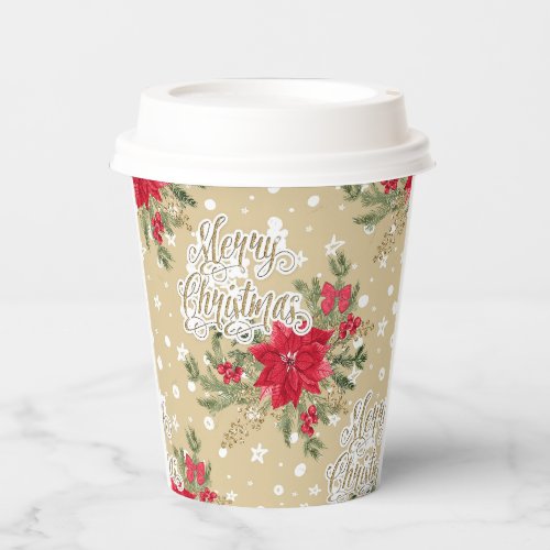 Merry Christmas Red Poinsettia Paper Cups