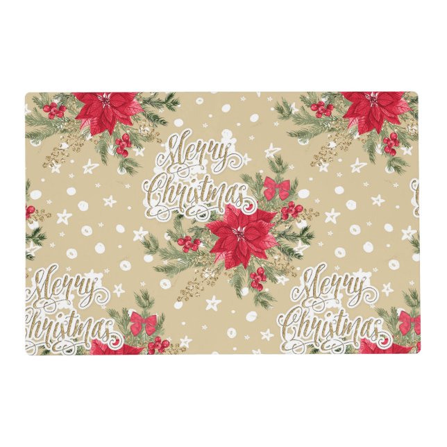 Merry Christmas Red Poinsettia Placemat (Front)