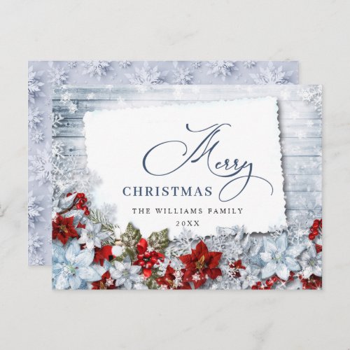 Merry Christmas Red Poinsettia Rustic Holiday Card