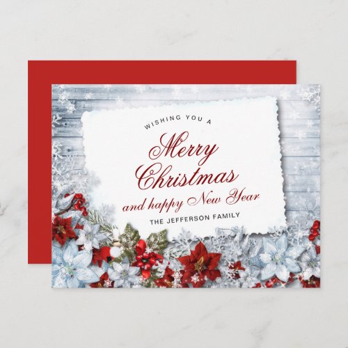 Merry Christmas Red Poinsettia Rustic Holiday Postcard