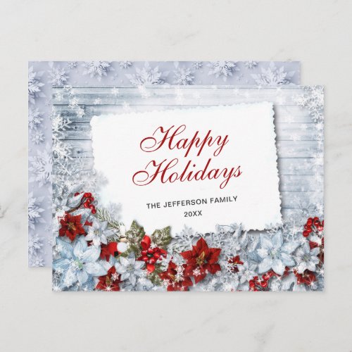 Merry Christmas Red Poinsettia Rustic Holiday Postcard