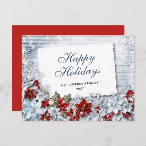 Merry Christmas Red Poinsettia Rustic Holiday Postcard