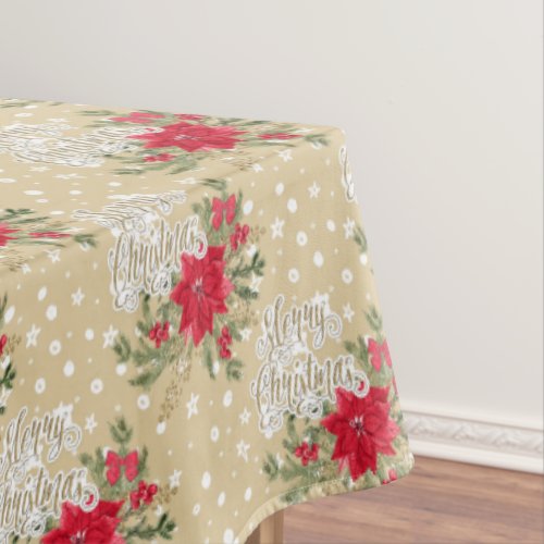 Merry Christmas Red Poinsettia Tablecloth