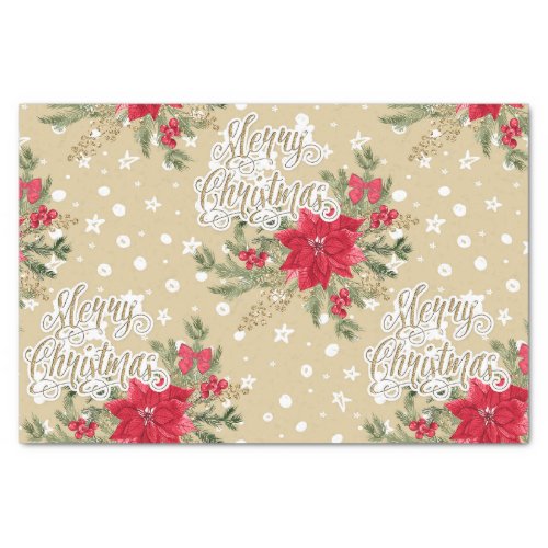 Merry Christmas Red Poinsettia Tissue Paper