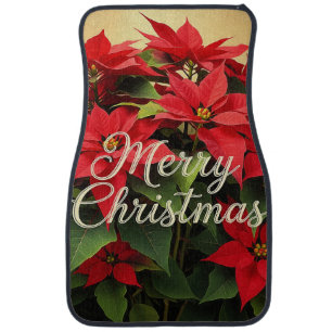 Merry Christmas Red Poinsettias Car Floor Mat