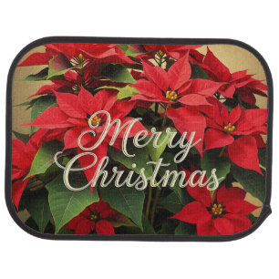 Merry Christmas Red Poinsettias Car Floor Mat