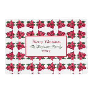 Merry Christmas Red Poinsettias Family Personalize Placemat
