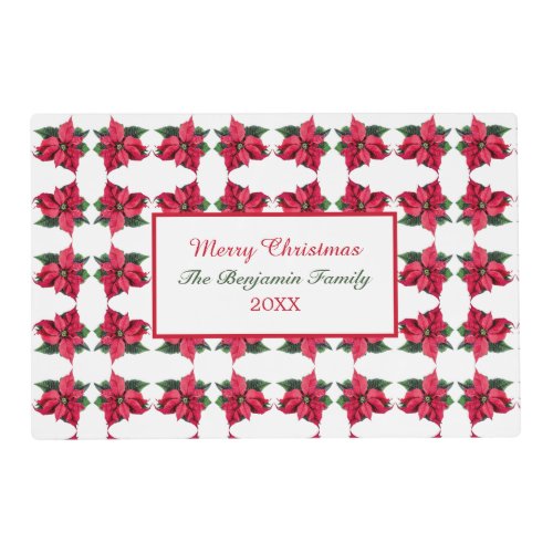 Merry Christmas Red Poinsettias Family Personalize Placemat