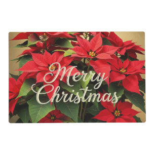 Merry Christmas Red Poinsettias Placemat