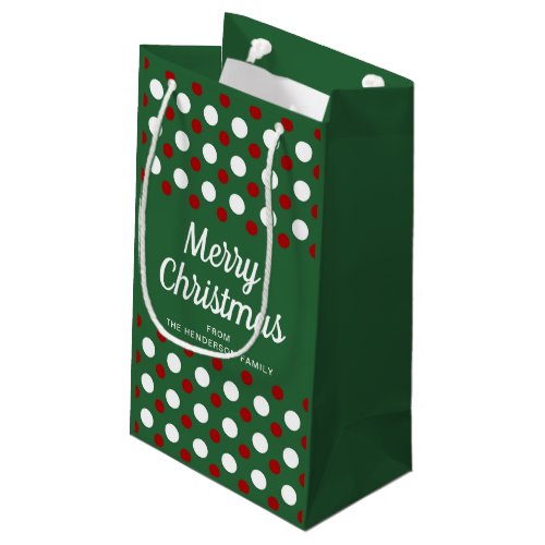 Merry Christmas Red Polka Dots Green Small Gift Bag