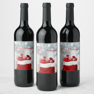 Merry Christmas,Red Present Wine Label