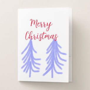 Merry Christmas red purple pastel pine tree waterc Pocket Folder