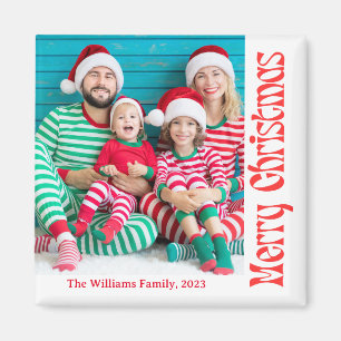 merry christmas red retro calligraphy photo magnet