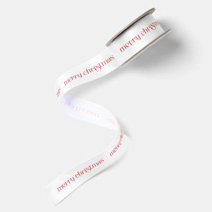 Merry Christmas Red Retro Typography Satin Ribbon
