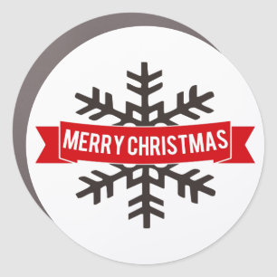 Merry Christmas Red Ribbon, Black Snowflake Car Magnet