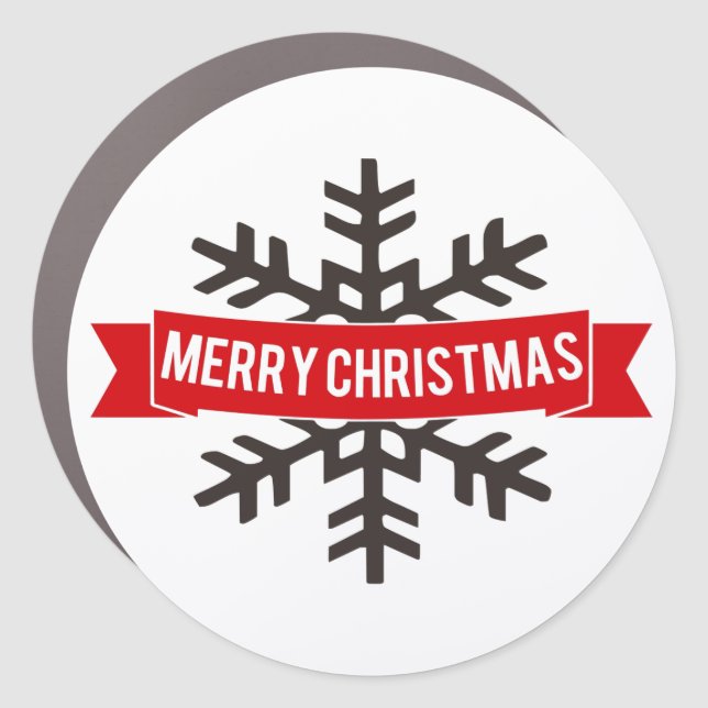 Merry Christmas Red Ribbon, Black Snowflake Car Magnet (Front)