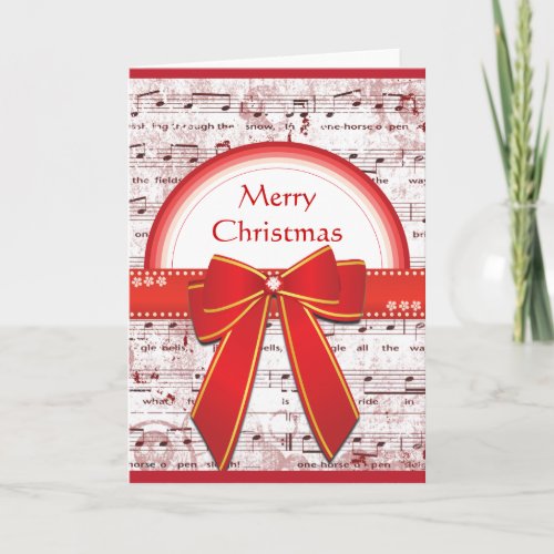 Merry Christmas red ribbon notes greeting card