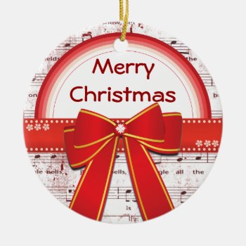 Merry Christmas Red Ribbon Notes Ornament by antico at Zazzle