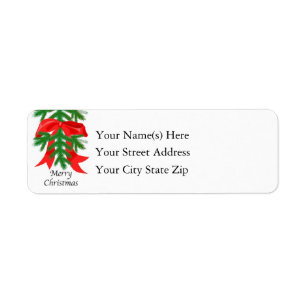 Merry Christmas Red Ribbon on Pine Bough Label
