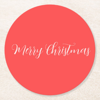 Merry Christmas Red Round Paper Coaster