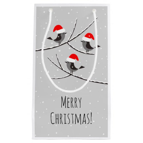 Merry Christmas Red Santa Hat Birds Snow Small Gif Small Gift Bag