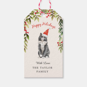 Merry Christmas Red Santa Hat Black Cat Lovers  Gi Gift Tags