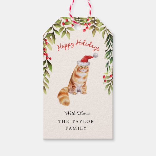 Merry Christmas Red Santa Hat Cat Lovers Gift Tags