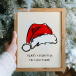 Merry Christmas Red Santa Hat Family Name Keepsake Poster<br><div class="desc">A beautiful and unique home art print wall hanging featuring a bright red,  hand drawn Santa Hat illustration.</div>