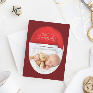 Merry Christmas Red Santa Hat Photo Script Holiday Card