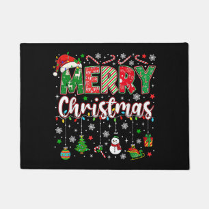 Merry Christmas Red Santa Hat Reindeer Santa Match Doormat