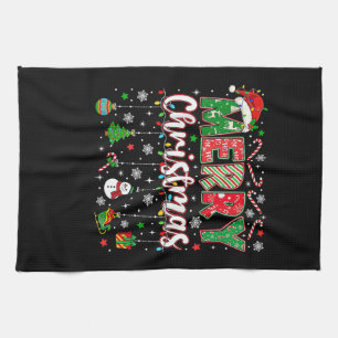 Merry Christmas Red Santa Hat Reindeer Santa Match Kitchen Towel