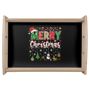 Merry Christmas Red Santa Hat Reindeer Santa Match Serving Tray