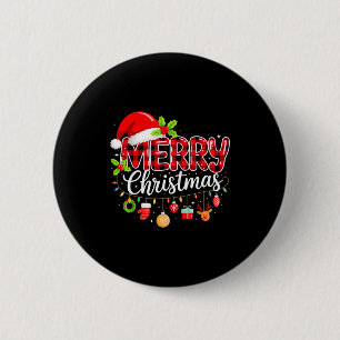 Merry Christmas Red Santa Hat Reindeer Xmas Button