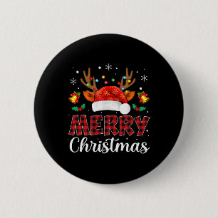 Merry Christmas Red Santa Hat Reindeer Xmas Family Button