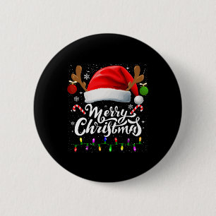 Merry Christmas Red Santa Hat Reindeer Xmas Family Button