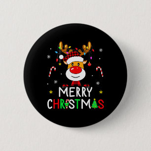 Merry Christmas Red Santa Hat Reindeer Xmas Family Button