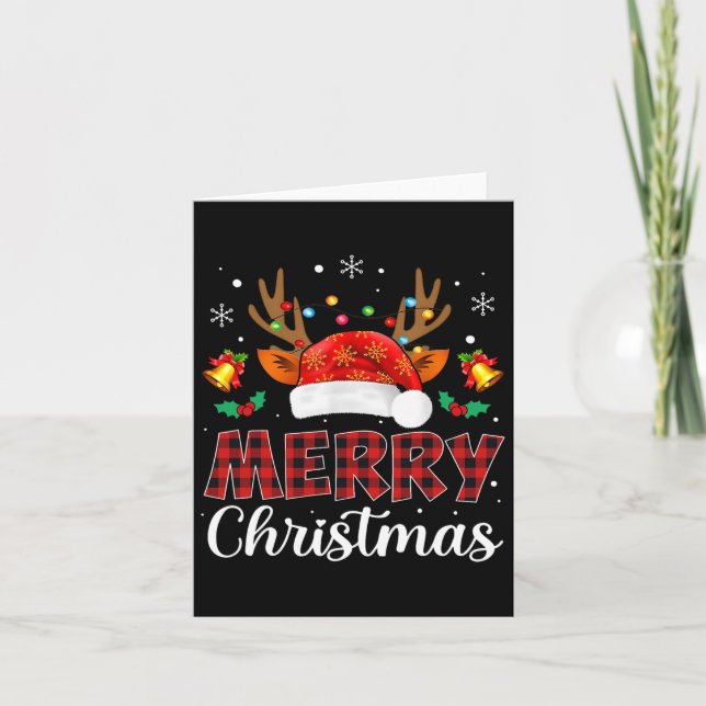 Merry Christmas Red Santa Hat Reindeer Xmas Family Card (Front)