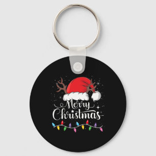 Merry Christmas Red Santa Hat Reindeer Xmas Family Keychain