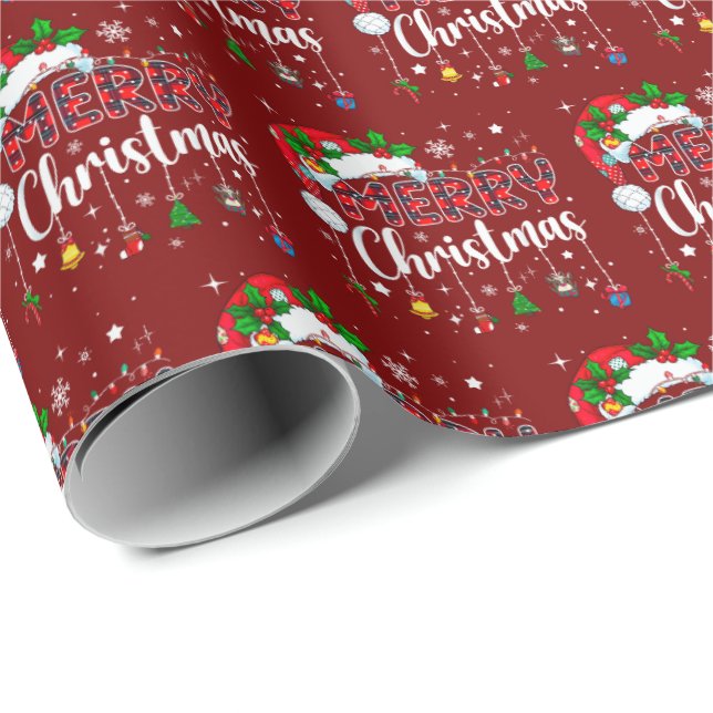 Merry Christmas Red Santa Hat Reindeer Xmas Family Wrapping Paper (Roll Corner)