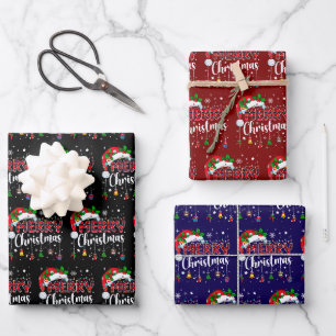 Merry Christmas Red Santa Hat Reindeer Xmas Family Wrapping Paper Sheets