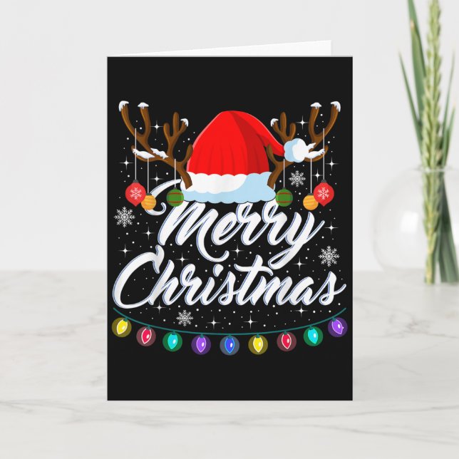 Merry Christmas Red Santa Hat Reindeer Xmas Matchi Card (Front)