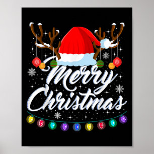 Merry Christmas Red Santa Hat Reindeer Xmas Matchi Poster
