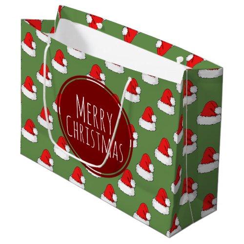 Merry Christmas Red Santa Hats Pattern Large Gift Bag