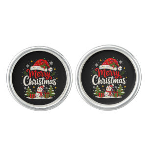 Merry Christmas Red Santa Snowman Xmas Lights Cufflinks