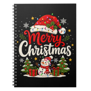 Merry Christmas Red Santa Snowman Xmas Lights Notebook
