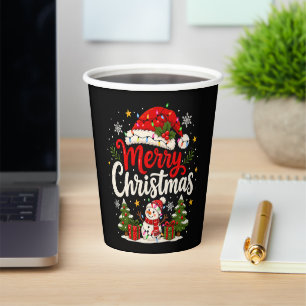 Merry Christmas Red Santa Snowman Xmas Lights Paper Cups