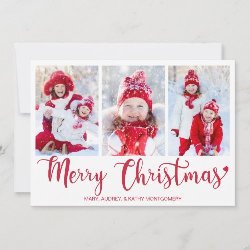 Merry Christmas Red Script 3 Family Photo Holiday