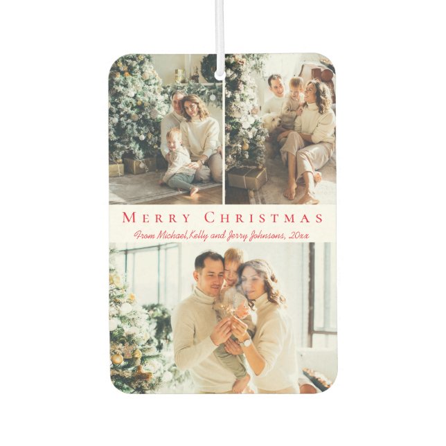 merry christmas red script 3 photos collage  air freshener (Front)