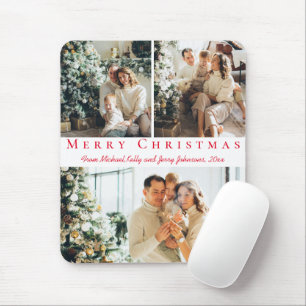 merry christmas red script 3 photos collage chic mouse pad