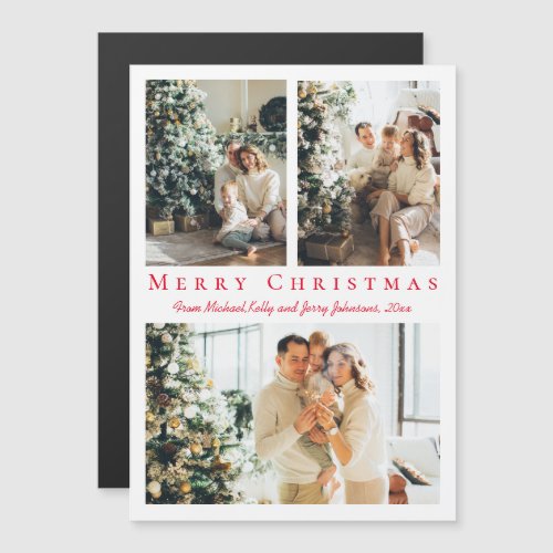 merry christmas red script 3 photos collage magnet